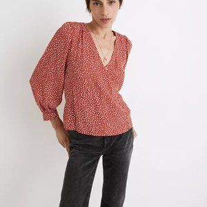 Madewell Kinston Side-Button Wrap Top in Park Picnic